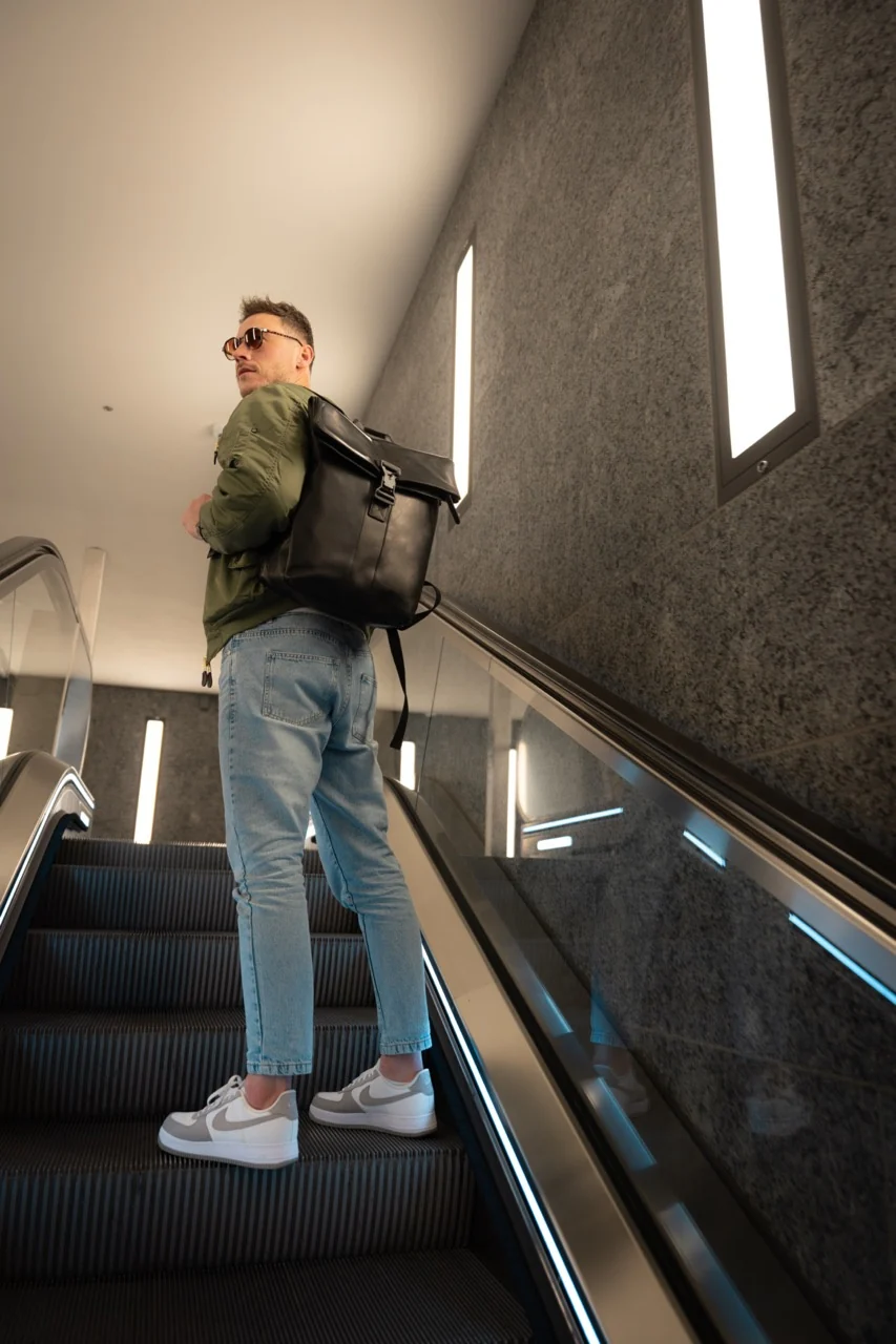 Leather Backpack Black Savona - Image 3