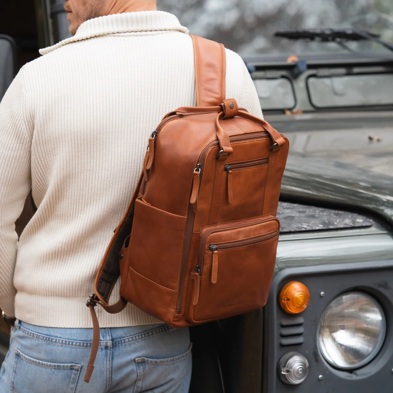 Leather Backpack Cognac Calden - Image 2