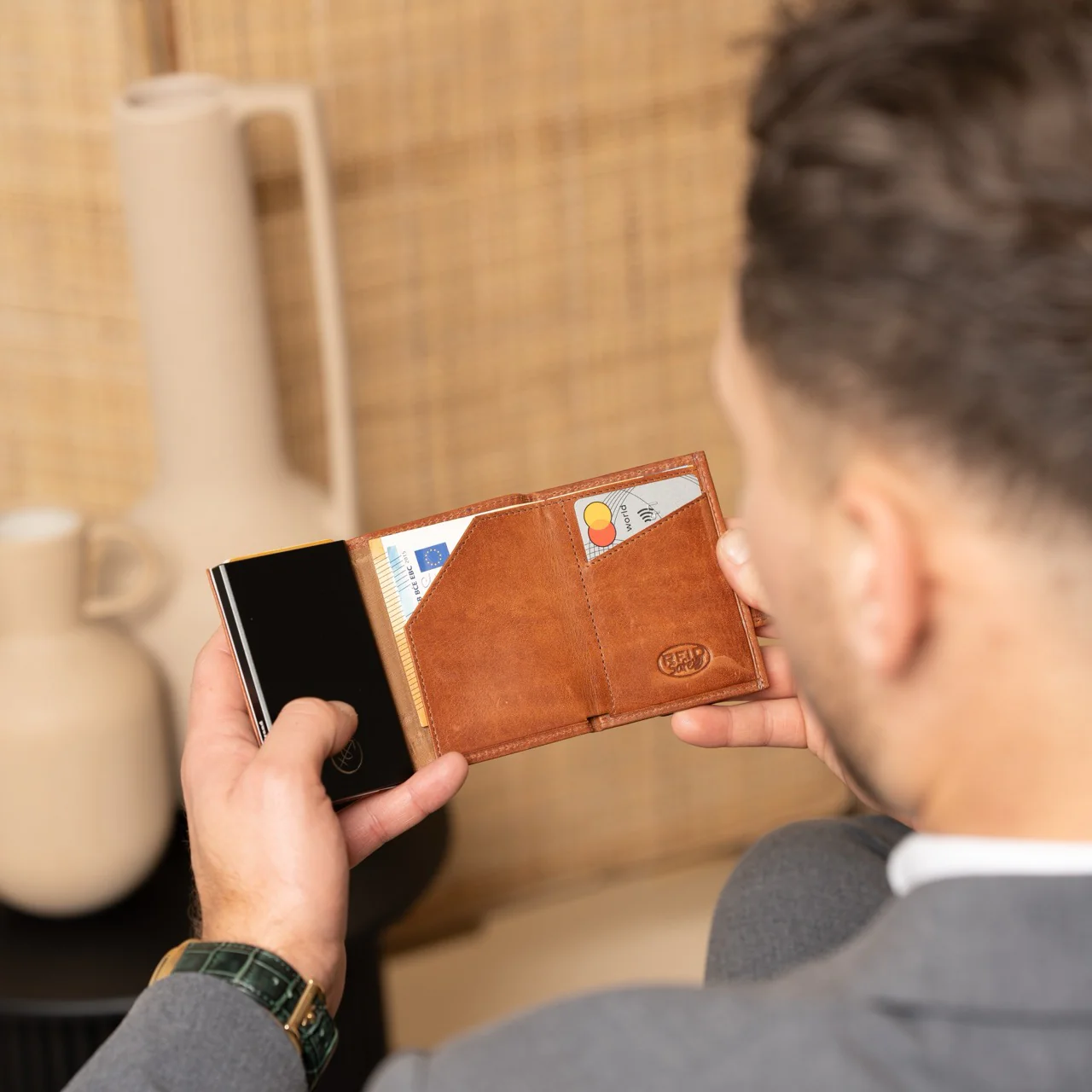 Leather Card Holder Cognac Varrano - Image 3