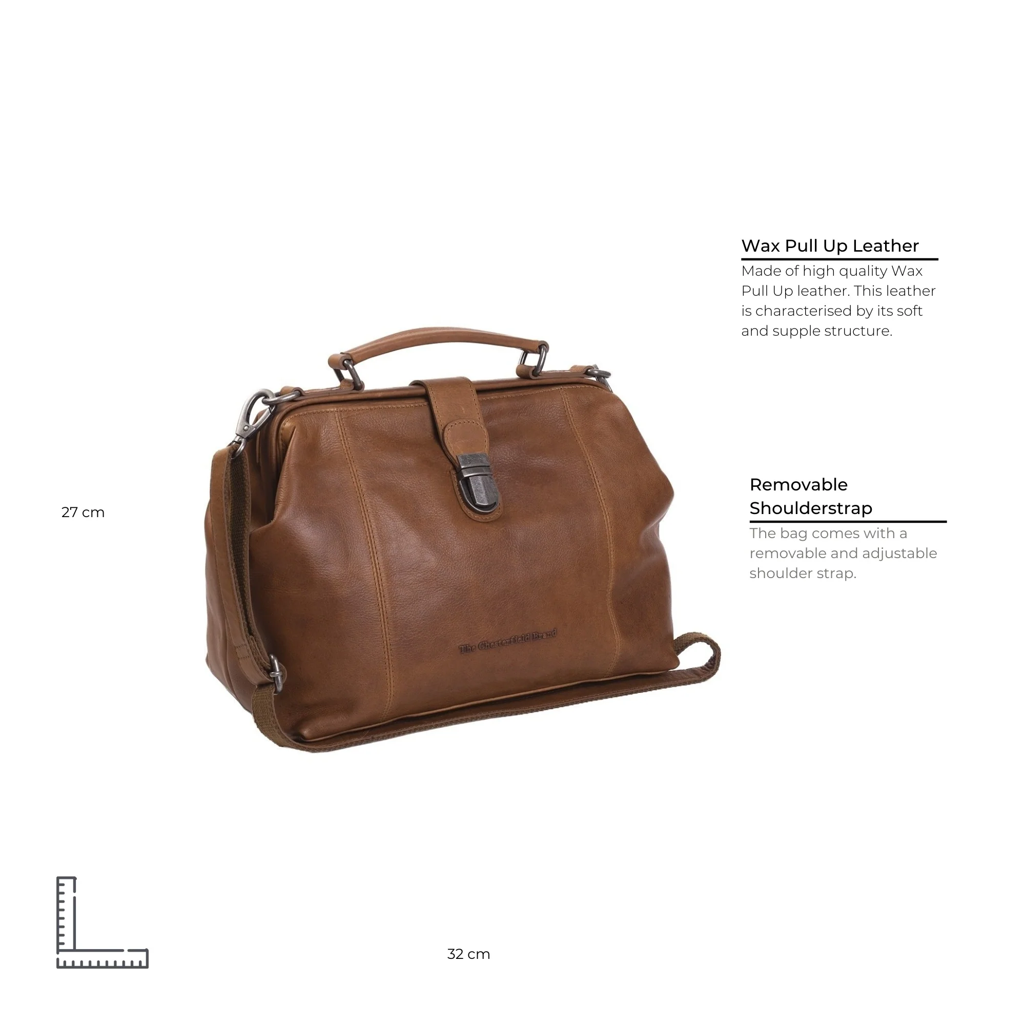 Leather Shoulder Bag Cognac Shaun - Image 7
