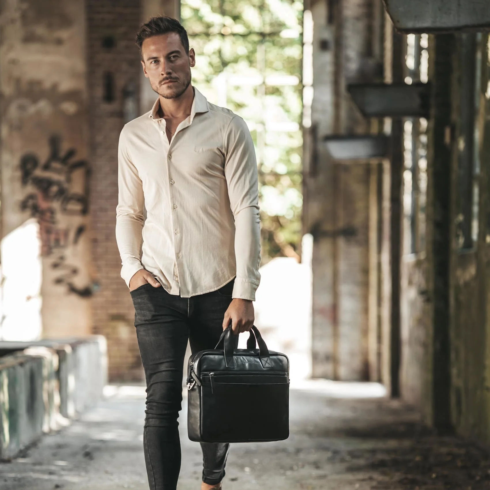 Leather Laptop Bag Black Verona - Image 2