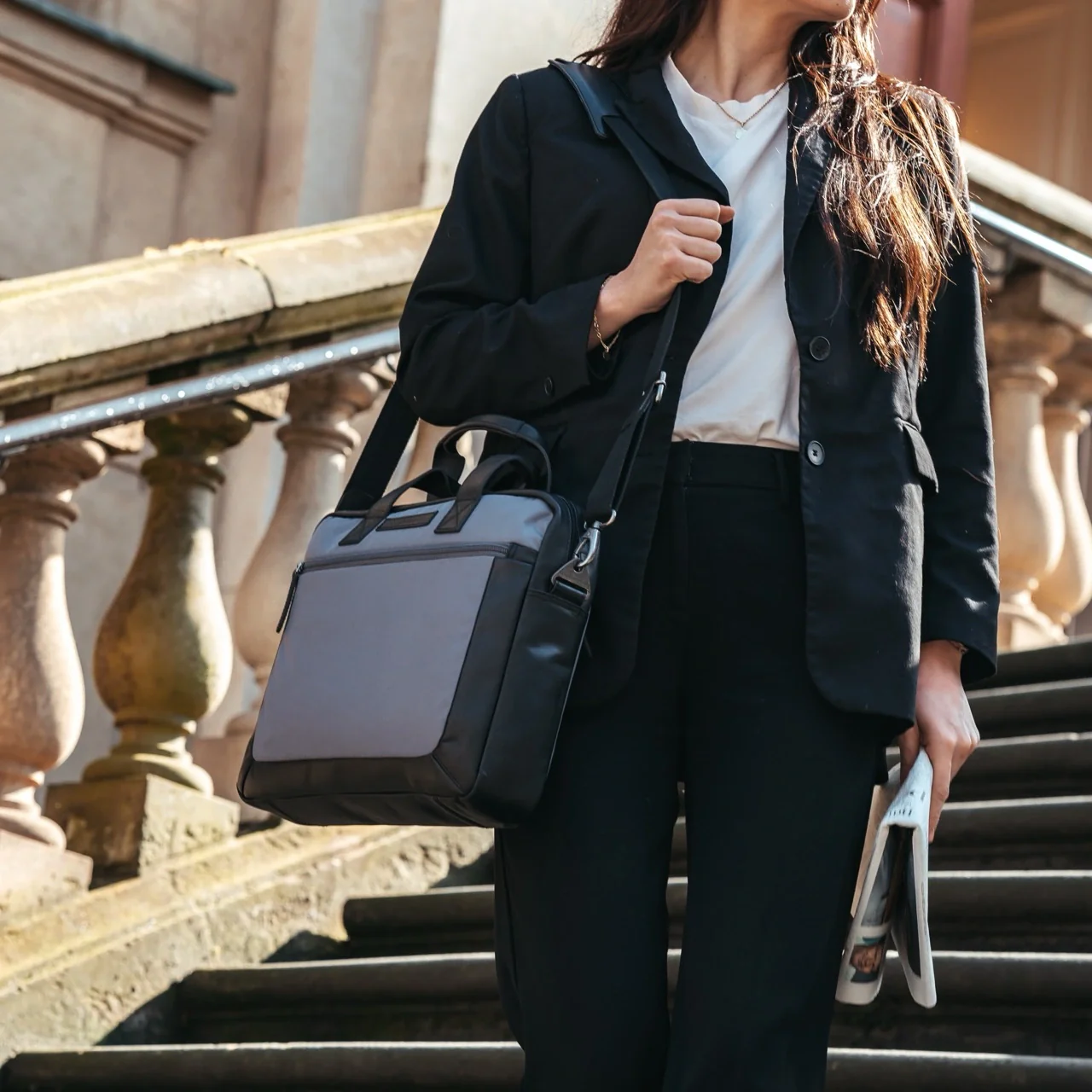 Leather Laptop Bag Light Grey Narvik - Image 3