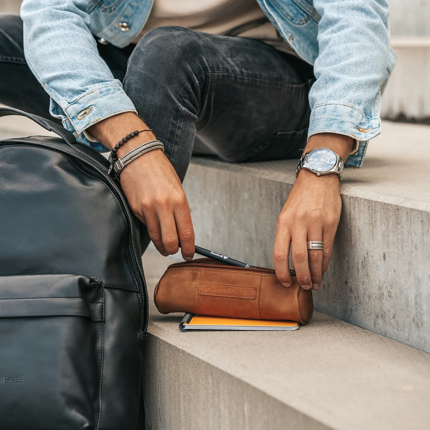 Leather Pen Case Cognac Lea - Image 3