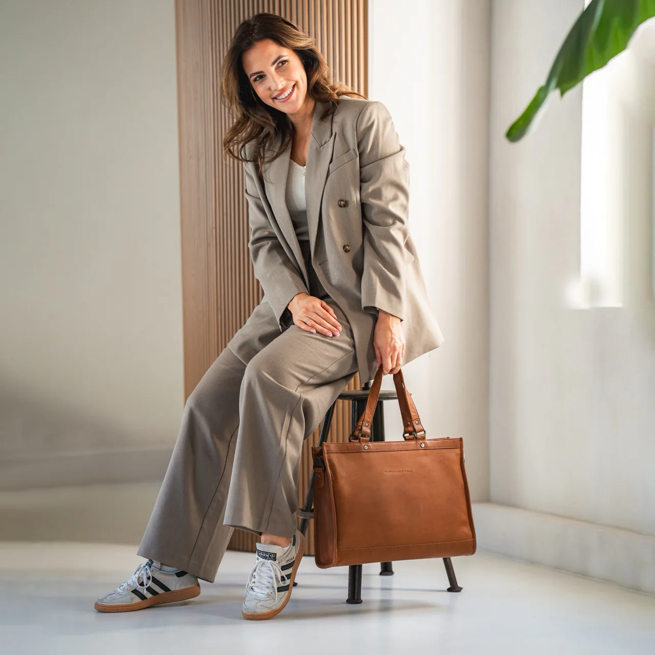 Leather Shopper Cognac Manly - Image 3