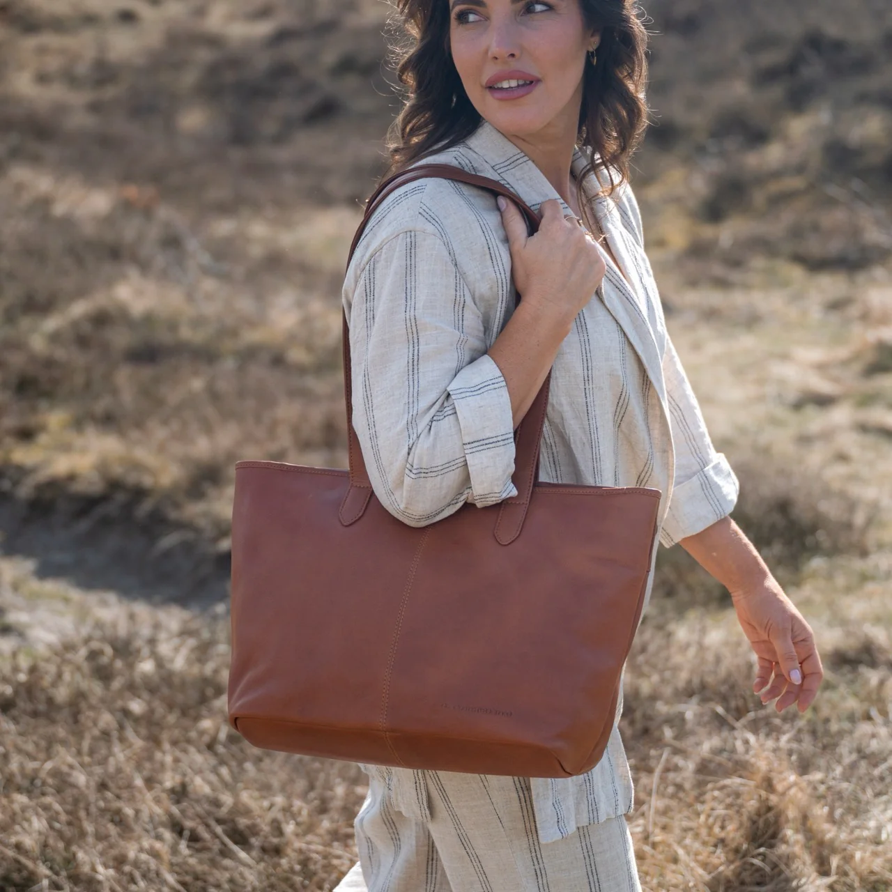 Leather Shopper Cognac Monza - Image 3