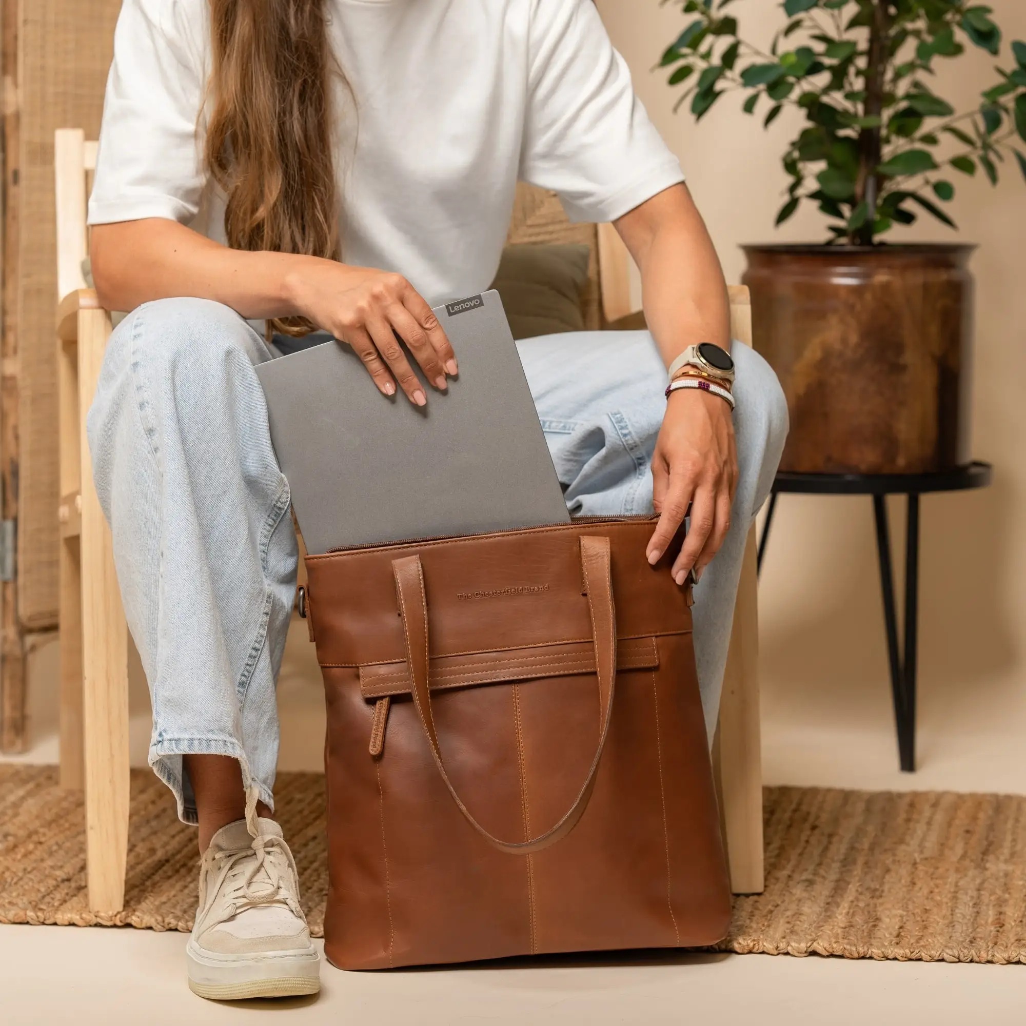 Leather Shopper Cognac Nunavik - Image 2