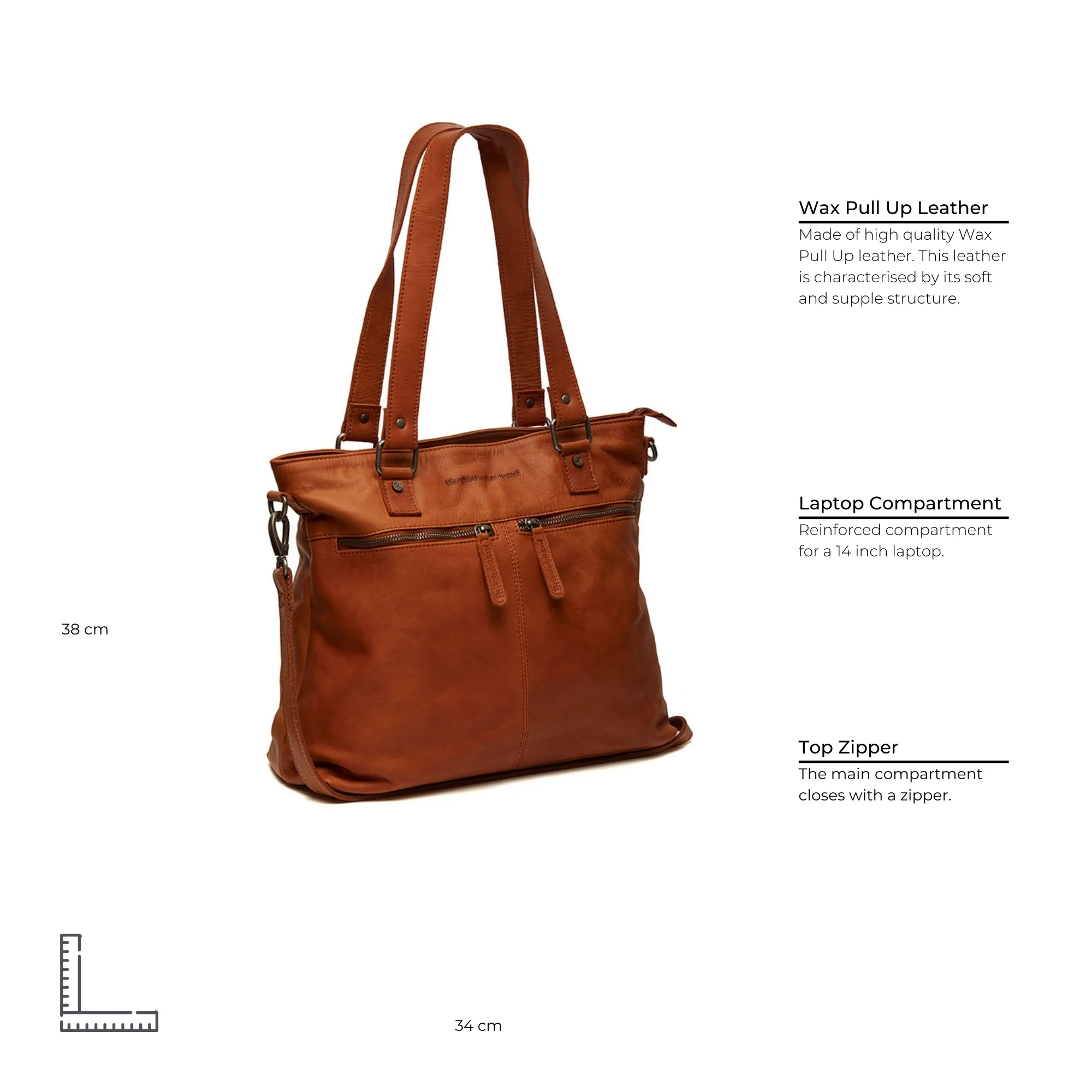 Leather Shopper Cognac Rome - Image 8