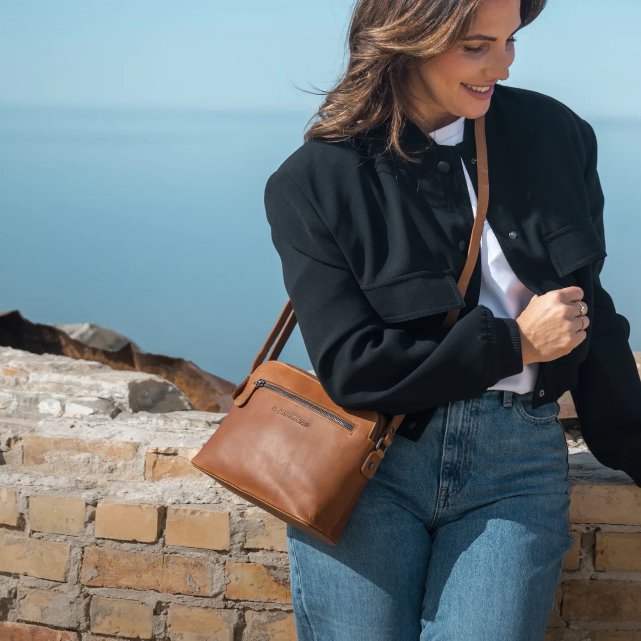 Leather Shoulder Bag Cognac Nebraska - Image 4
