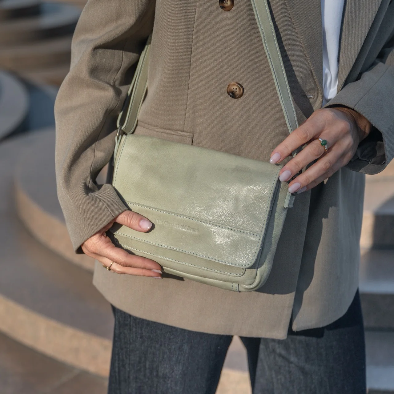 Leather Shoulder Bag Ocean Green Ann - Image 2
