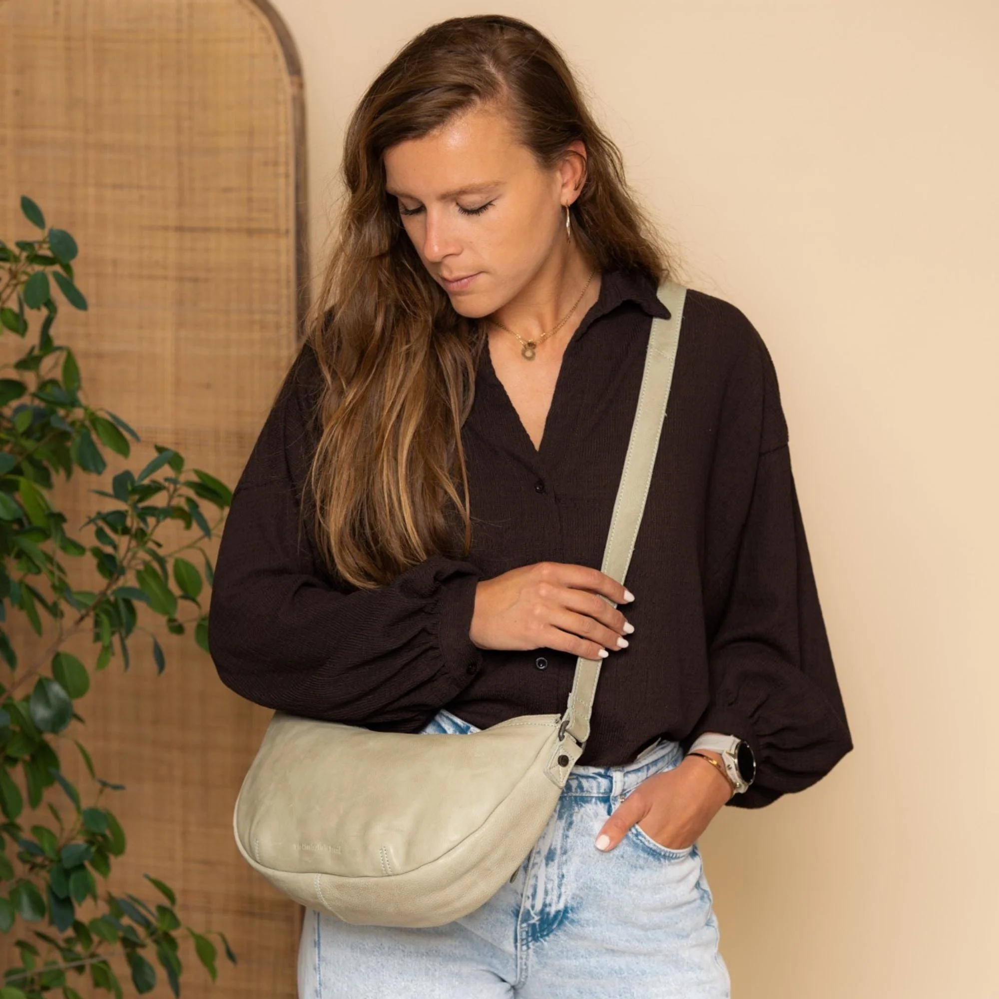 Leather Shoulder Bag Ocean Green Clarita - Image 2