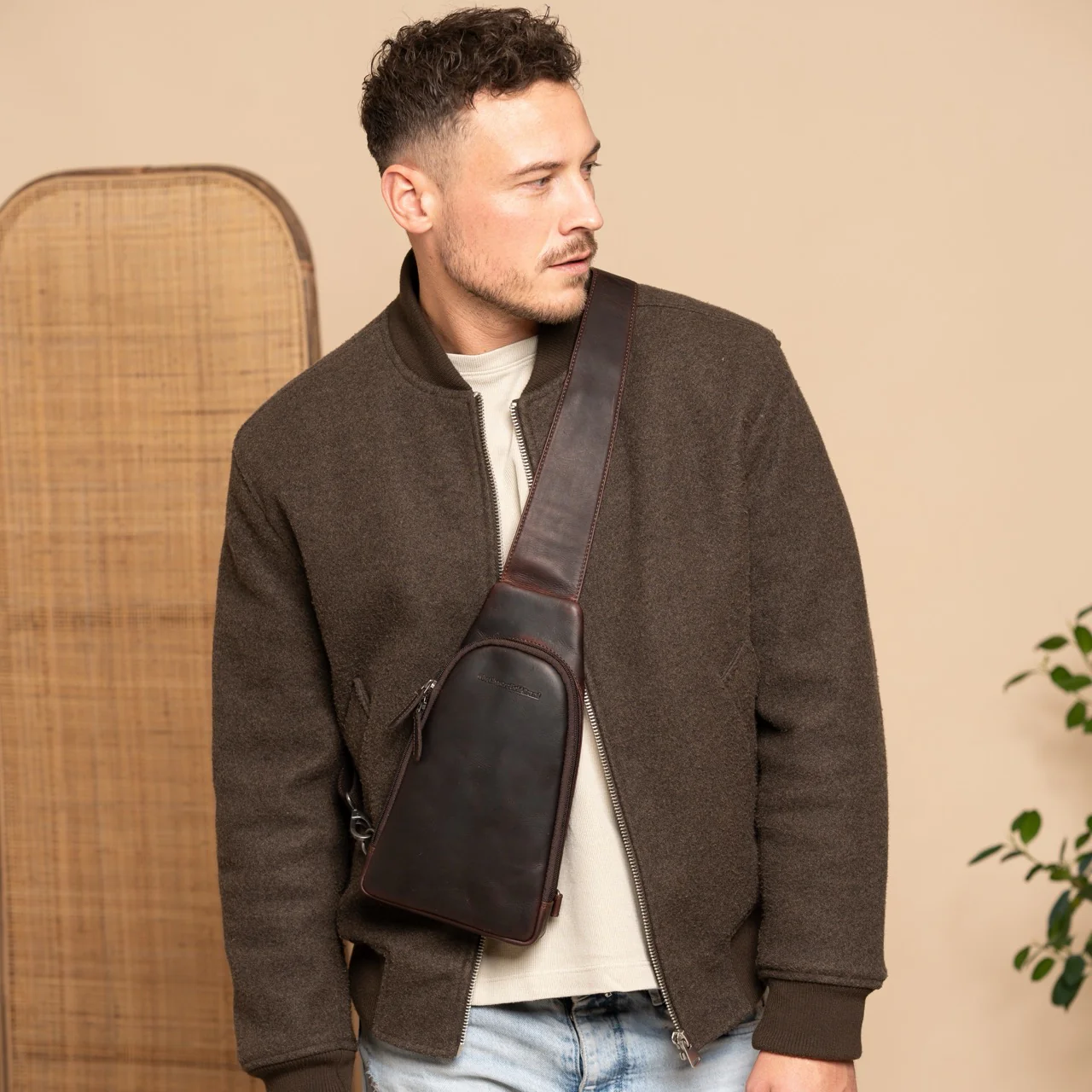 Leather Sling Bag Brown Bowey - Image 2