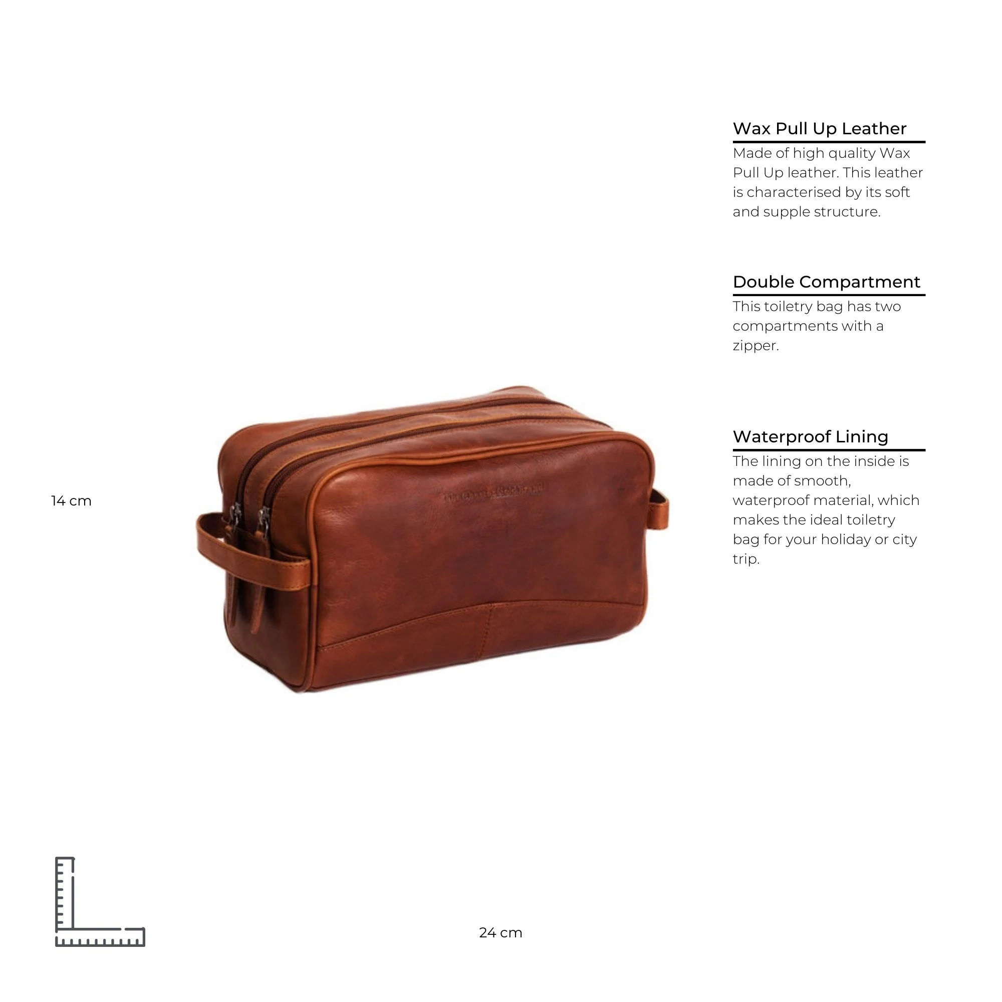Leather Toiletry Bag Cognac Stacey - Image 8