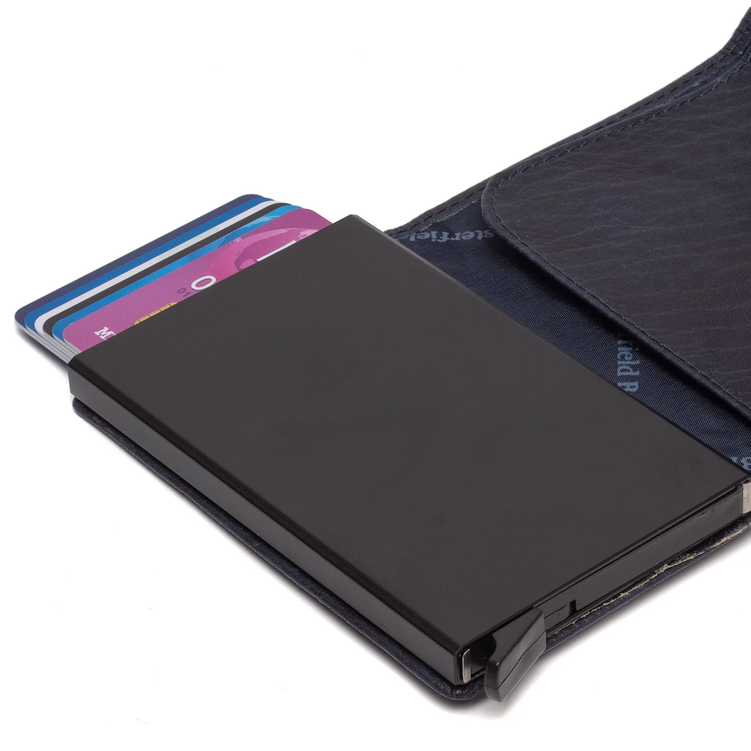 Leather Card Holder Navy Paris - Image 6